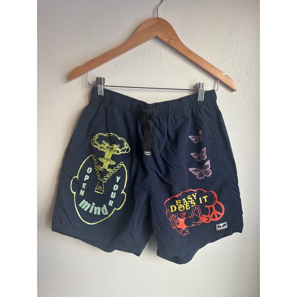 OBEY Men's Navy Blue Graphic Swim Trunks Shorts Size Small